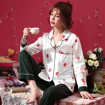 BZEL Pyjamas Sæt med Lange Ærmer Nattøj Bomuld Pyjamas Til Kvinder, Damer Tegnefilm Flamingo Homewear Pijama Mujer Plus Størrelse M-3XL