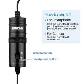 Mikrofon BOYA AF-M1 VED 6m Clip-on Lavalier Mini Audio på 3,5 mm, Krave Kondensator Revers Mikrofon til optagelse af Canon iPhone DSLR-Kameraer
