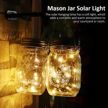 Solar Light LED Vandtæt IP65 Intelligent Styring Mason Jar Hænge Lanterne Fest Væg Tabel Dekorativ Lampe