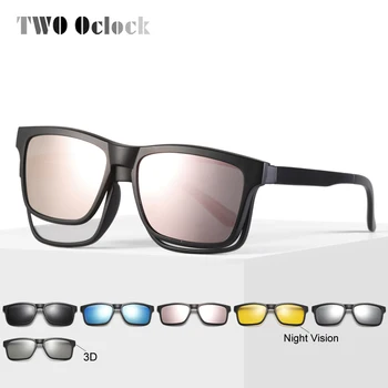 TO Oclock Magnetiske Solbriller Mænd Polariseret Kvinder Klip På Briller Firkantet Optisk Nærsynethed brillestel 6 I 1 Brille A2202