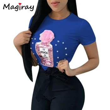 Magiray Parfume Sexet T-Shirt Kvinder 2021 Summer Harajuku Koreanske Sjove Sequined Perlebesat Tee Shirt Kvindelige Unikke Hvide Toppe C123
