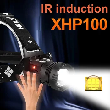 XHP100 IR-Sensor med LED Forlygte 18650 Genopladelige kraftfulde LED-Forlygte XHP70 Hoved Lommelygte, pandelampe Hoved Lommelygte Lanterne