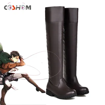 Coshome Animationsfilm Angreb på Titan Sko Cosplay Støvler Shingeki Ingen Kyojin Eren Jaeger Levi Mikasa Ackerman Knælange Støvler