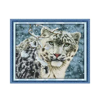 Snow leopard cross stitch kit dyr 18kt 14 ct 11ct tæller udskriv syning broderi DIY håndlavet håndarbejde