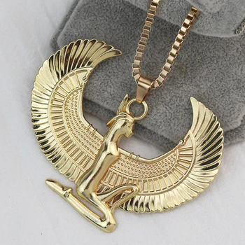 Nyeste Mode Metal Guld Farve Egyptiske Horus Fugl Falcon Holding Ankh-Symbol Halskæde Bib Kæde Choker Dyr Hiphop Halskæde