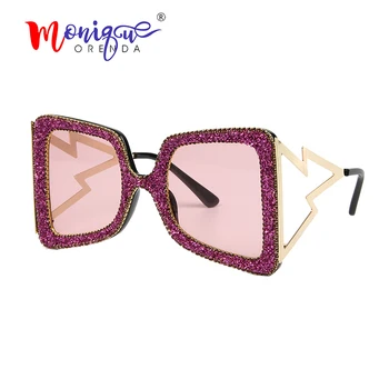 Vintage square solbriller kvinder stor størrelse grus rhinestone bling sten 2019 mode kvindelige nuancer overdimensionerede briller oculos