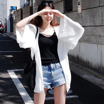 Skjorter Kvinder koreansk Stil Forår Sommer Enkel Alle-match Smarte Høj Kvalitet Solen Resistente Bløde Kvinders Trendy Bluser Casual Tynd