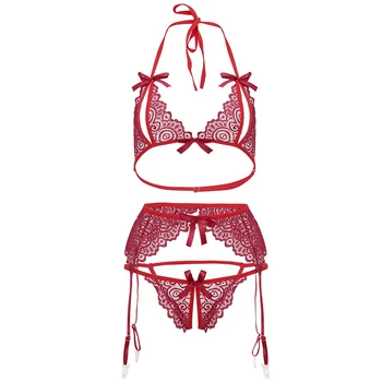 Leechee Nye Sexede Undertøj sæt 3stk Kvinders undertøj Hule Ud Brystholder+Retstrik+g-streng Tre-Punkt Passer Bue Gennemsigtige Bh-sæt
