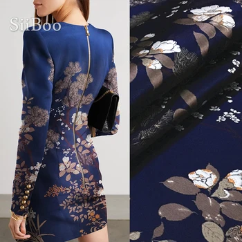 Europa-mørk blå blomme blomstre stil garn-farvet positionelle mønstret brokade stof for kvinder forår sommer kjole telas SP6073