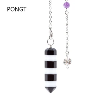 Sort Hvid Onyx Sten pendul for dowsing reiki chakra naturlige sten vedhæng kvarts amulet healing krystal smykker pendulo