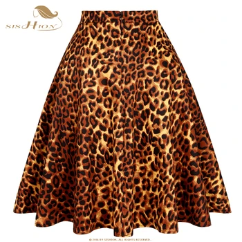 2021 Efteråret Nye Vintage Bomuld Kvinder Nederdel SS0007 XS-XXL Plus Størrelse En Linje Swing Lang Midi Dyr Trykte Leopard Nederdel