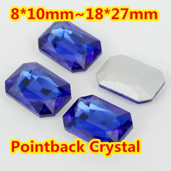 Safir Rektangel Form Crystal Fancy Sten Punkt Tilbage Glas Sten For DIY Smykker Tilbehør.10*14mm 13*18mm 18*25mm 20*30mm