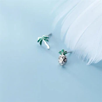 Eneste Hukommelse Cool Coconut Tree Ananas Regnskov 925 Sterling Sølv Mode Kvindelige Stud Øreringe SEA710