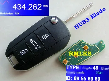 RMLKS Nye Fjernbetjening Nøgle 3-Knappen 433MHz ID46 PCF7941 Chip, Passer Til Peugeot 508 Bil Key Fob Uncut HU83 Blade