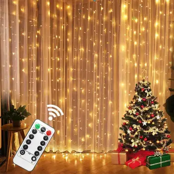 3M LED kulørte Lamper Garland Gardin Lampe Fjernbetjening USB-String Lys Krans på Vinduet Bryllup Jul Indretning til Hjemmet