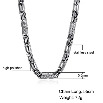 Hip Hop Necklace Heavy Duty Link ice out Men's 55cm 6mm Byzantine Necklace Stainless Steel Chain Jewelry