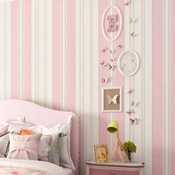 Børn Rummet Tapet Kids Soveværelse Romantisk Pink Prinsesse Værelse Miljøbeskyttelse, Ikke-vævede Blå Stribe Væggen papirruller
