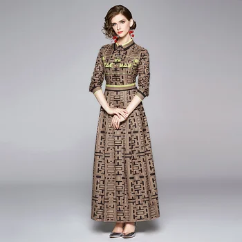 High-end-kvinder ' s fashion vilde taljen slank slankekur revers positionering geometriske print kjole