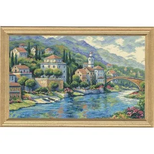 Top Kvalitet Populære Tælles Cross Stitch Kit Panorama italienske Vista Lille By, Hus, Hjem Naturskønne DIM 35246