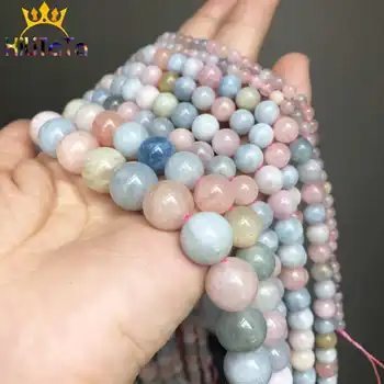 Naturlige Ægte Farverige Morganite Sten Perler Runde Løse Perler Til Smykker at Gøre DIY Armbånd Tilbehør 15
