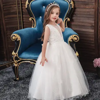 Kids pige prinsesse hvid kjole til aften i ballet lang nederdel sommer kjole baby pige kjole lang kjole birthday party dress 3-12 år