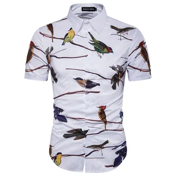 Mode Fugl Trykt Hawaii-Skjorte Til Mænd I 2020 Sommeren Slim Fit Kortærmet Stranden Shirt Herre Casual Brand Shirts Camisas Hombre