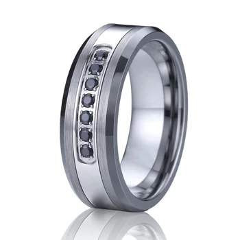 Klassiske Alliancer 8mm Mænds Wolframcarbid smykker Bryllup band Par Ringe til Mænd og kvinder, med sorte cz sten