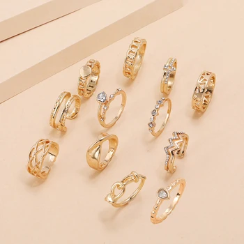 Modyle Luksus Guld Moon Ringe Sæt Boheme Kvast Skinnende Krystal Sten Hjertet Mønt Geometriske Smykker til Kvinder, Mænd Anillo