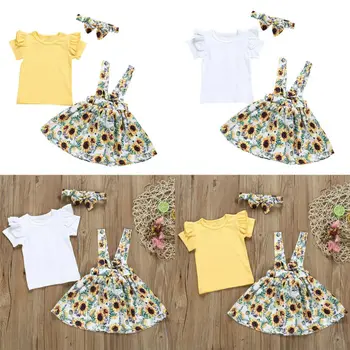 Toddler Spædbarn Baby Piger Toppe Blomst Kort Mini Skirt Sunsuit Kjole Tøj Sæt