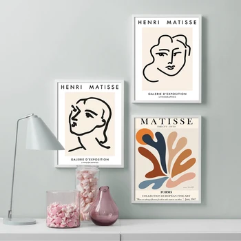 Matisse Abstrakte Tal Ansigt Linje Blade Nordiske Plakater Og Prints Væg Kunst, Lærred Maleri På Væggen Billeder Til Stue Indretning