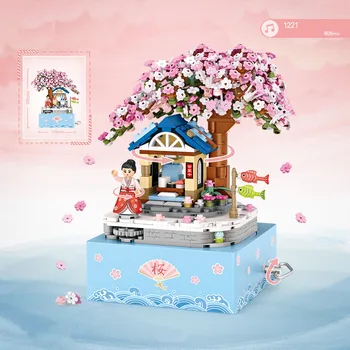 Japan under sakura træet mini blok music box bygning mursten Totoro kimono tal pædagogisk legetøj indsamling til gave