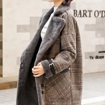 YOCALOR Plaid Faux Leather Parka Fur Coat Kvinder Jakke Kvinder ' s Nye 2020-Efterår Vinter Lam Fur Kvindelige Overfrakke Overtøj Frakker