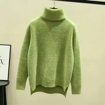 Kvindernes Høje Føre Sweater Kvinde Løs Rendering Uforet Øvre Beklædning Pullover Fortykkelse Efterligne Varm Blød Sweater