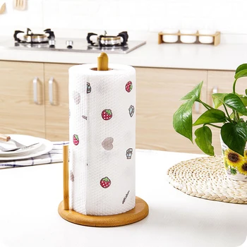 Stående køkkenrulleholder, Bambus Træ Én hånd Rive papirrulleholder Køkken Papir Håndklæde Dispenser med Stabil Base