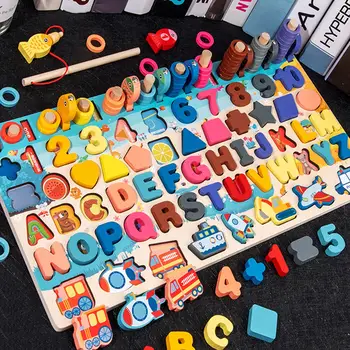 Træ-Numre Bogstaver Puslespil, byggeklodser Tælle Spil til Børn Pædagogisk Legetøj til Børn Gaver