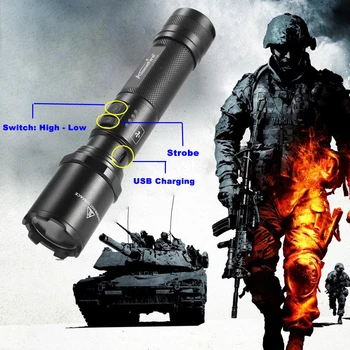 AloneFire TK700 CREE L2 led lommelygte USB-Genopladelige Fakkel Taktiske lampe brast blottere selvforsvar politiets Arbejde lettere 18650