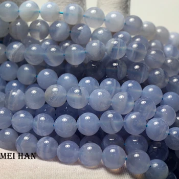 Meihan Brasilien blå blonder kalcedon 6mm 8mm 10mm 12mm glatte runde løse perler til smykkefremstilling design DIY armbånd