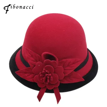 Fibonacci-Hatte Til Kvinder, Efterår Og Vinter Kvindelige Fedoras Hat Lmitation Uld Filt Kvinder Hat Mode Spand Blomster Fedora Hat