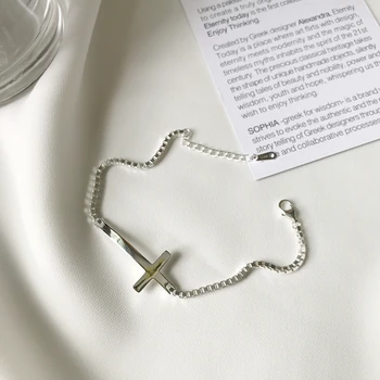 LouLeur 925 sterling sølv kors 2mm rå box chain armbånd i sølv reative udsøgt armbånd til kvinder fine smykker gave
