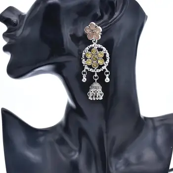 Vintage Farverige krystal Perler Kvast Jhumka Indisk Etnisk Bollywood Dingle Øreringe Til Kvinder Sigøjner Stamme Runde Skåret Smykker