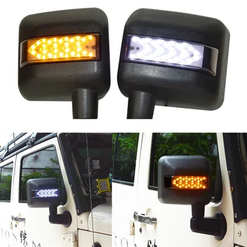 2STK Hvid LED Sidelys Rearview Side sidespejlene gult blinklys Lys For Jeep Wrangler JK JL 2007-2018