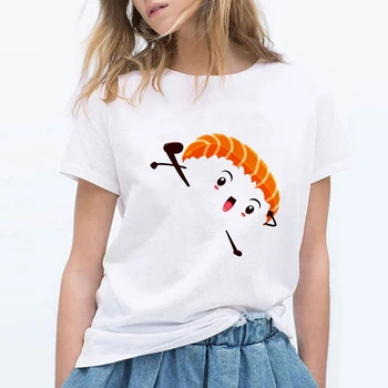 Skjorter Kvinder 2020 Sushi Street Casual Æstetisk Tøj Harajuku Sjove kortærmet T-shirt Kvinder Grafiske Tees Kvinder