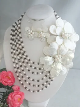 Ny Afrikansk Design Wrap Freshwtaer perle Blomst Halskæde 20-28