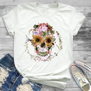 Kvinder Shirt Kraniet Blomst Butterfly Tøj kortærmet dame Kvindelige T-Dame Tøj, T-shirt Grafisk Trykt Top Tshirt