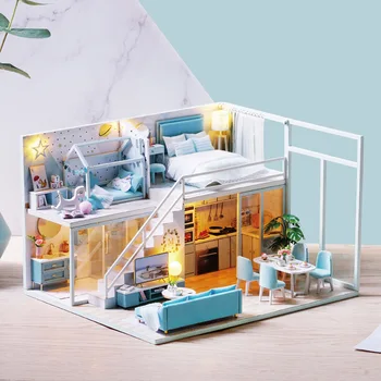 SØDE VÆRELSES DIY Miniature Dukkehus 3D Model Kits Med LED-Light-Kits Gave Legetøj Til Børn Forsamling Hjem Dekoration
