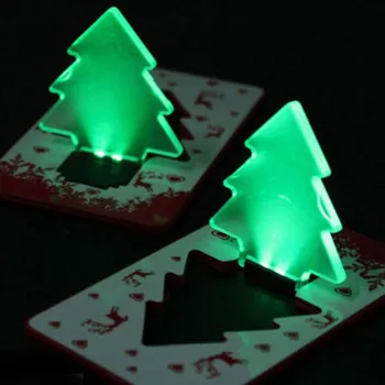 Masse 10stk Bærbare Folde Pocket X-mas juletræ LED Kreditkort Lampe Pung Tegnebog Praktisk Grønt Lys