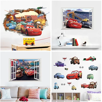 3D-Vinduet Effekt Disney Cars 3 Lynet Mcqueen Wall Stickers Til Indretning Stue Tegnefilm PVC Vægmaleri Kunst DIY Decals