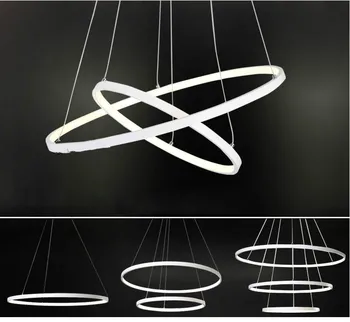 Moderne 3 Cirkel Ringe Led Lysekrone Belysning LED Pærer Strygejern AC til Spisestue, Soveværelse, Stue, Indendørs Hjem 40 60 80 CM Hvid