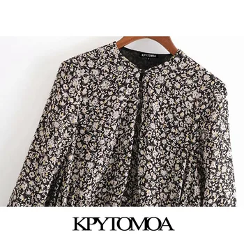 KPYTOMOA Kvinder 2020 Mode blomsterprint, der er Beskåret, Bluser Vintage O-Hals Lange Ærmer Med Slids Kvindelige Skjorter Blusas Smarte Toppe