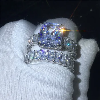 Choucong Prinsesse cut Ring Sæt 925 Sterling Sølv AAAAA cz Engagement Bryllup Band Ringe Til Kvinder, Mænd Part Finger Smykker